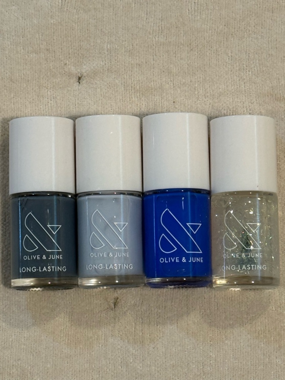 Long-Lasting Nail Polish Set - Blue, Gray, Navy, Clear Glitter